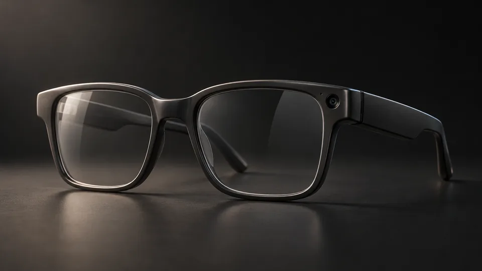OLVR ONE in Obsidian with Clear lenses, the complete concept silhouette in warm studio light.